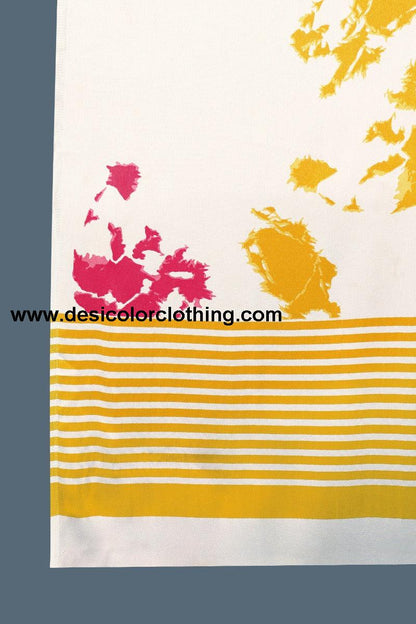 White Coloured silk Satin Printed Saree