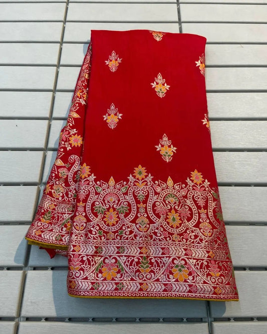 Product Image - Elegant Pure Soft Russian Silk Saree with Zari and Meenakari Weaving
