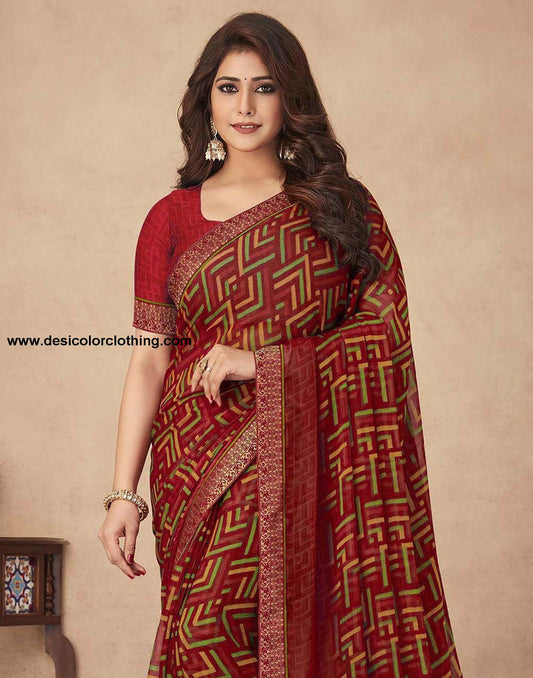 Red Chiffon Saree