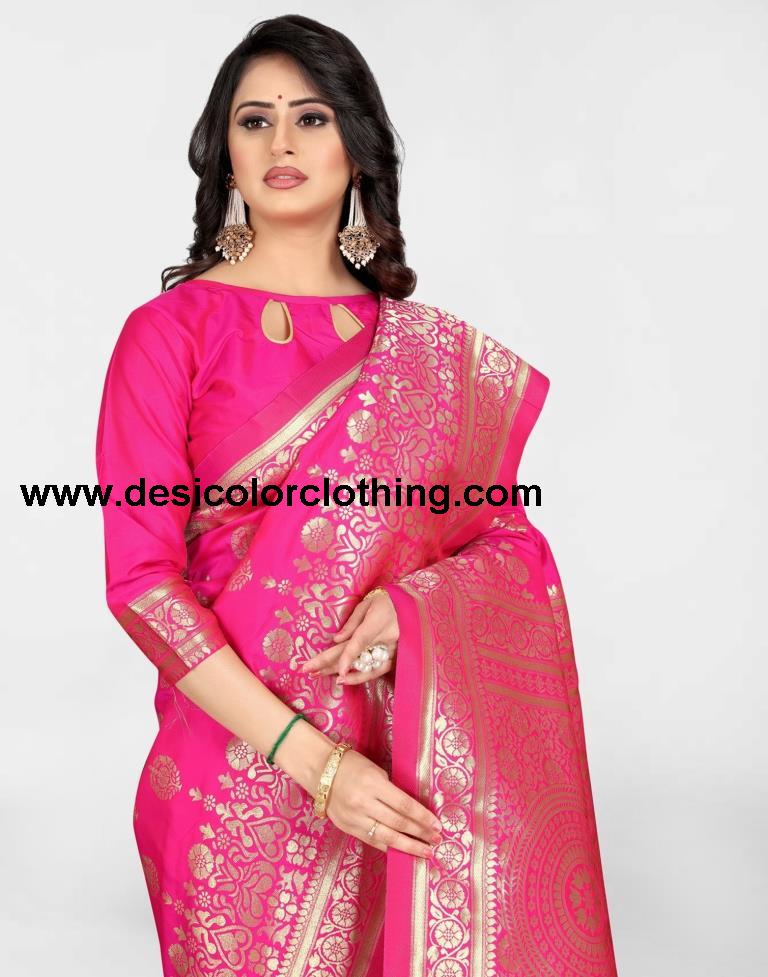 Pink Banarasi Silk Saree