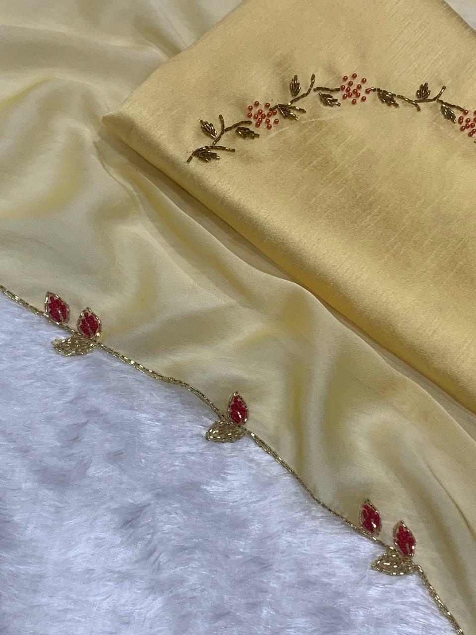 Product Image - Elegant Chocolate Lady Heavy Rangoli Silk Designer Saree with Handwork and Cutwork