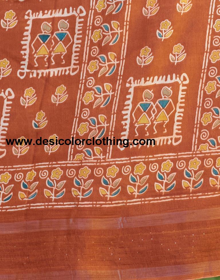 Rust Silk Printed Saree