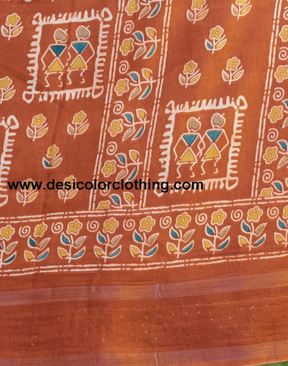 Rust Silk Printed Saree