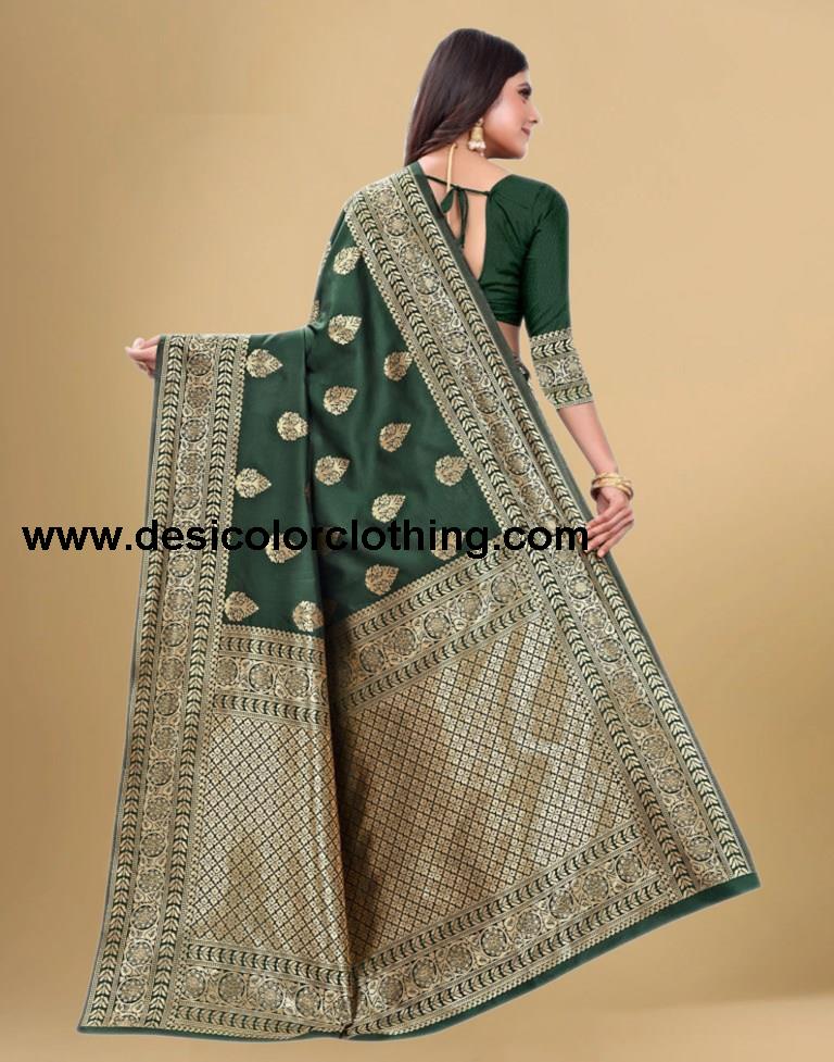 Dark Green Jacquard Banarasi Silk Saree