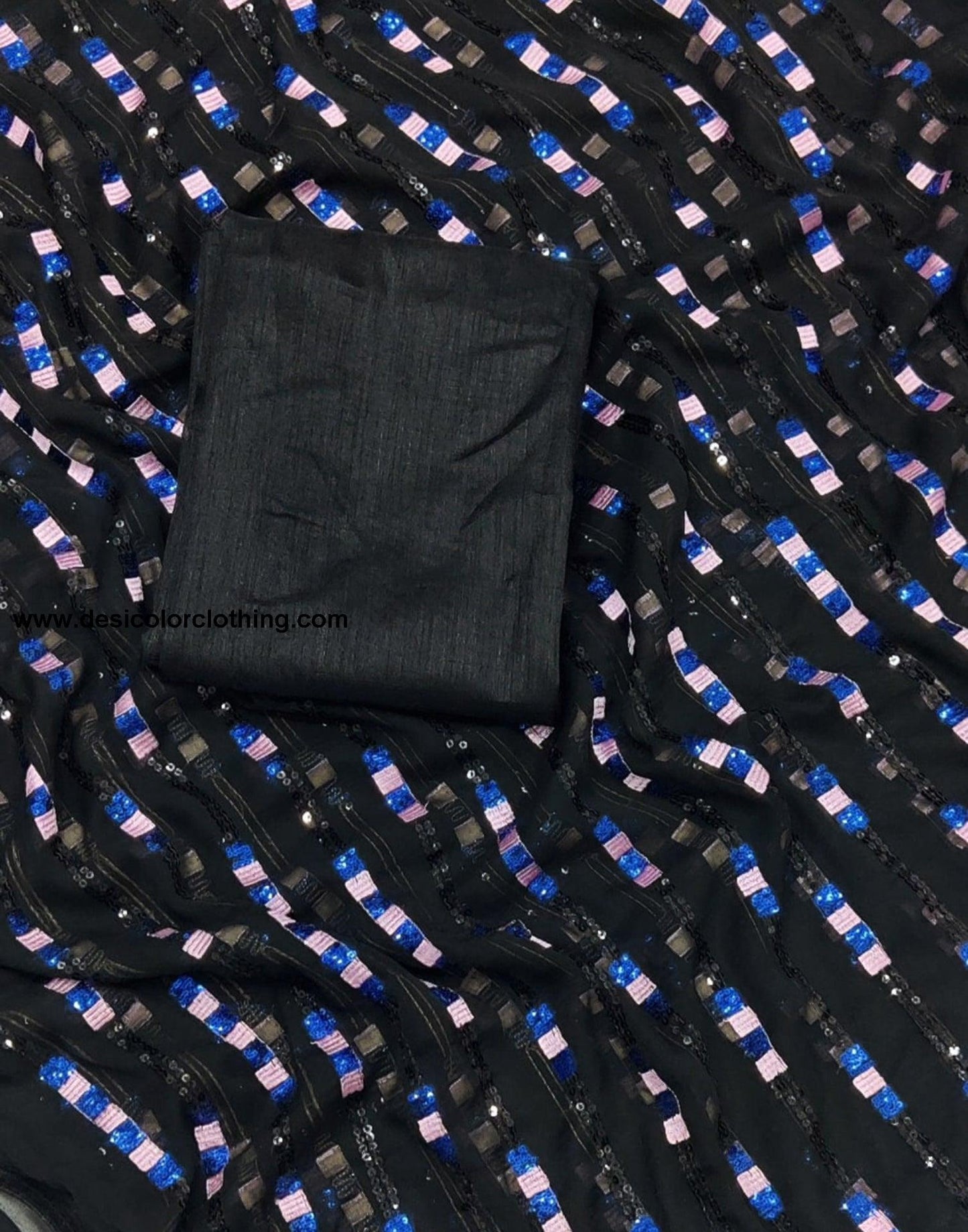 Black Georgette Plain Saree