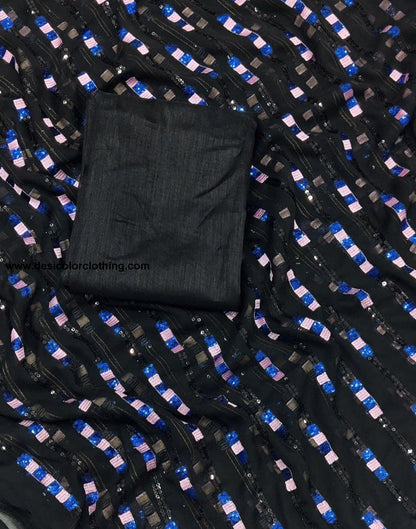 Black Georgette Plain Saree