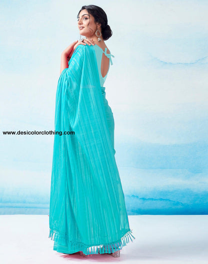 Blue Georgette Plain Saree