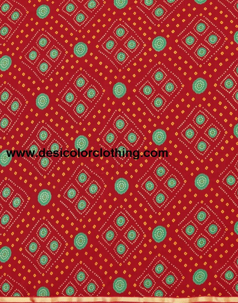 Red Bandhani Printed Saree