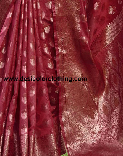 Red Organza Plain Saree