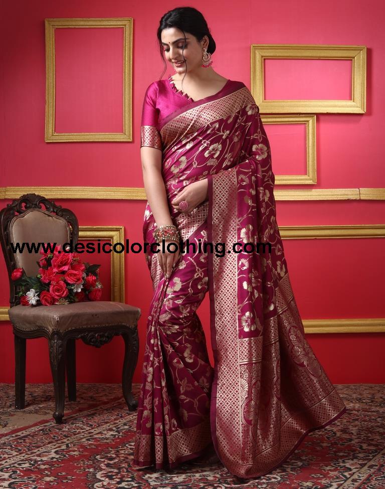 Dark Magenta Silk Plain Saree