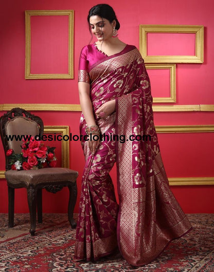 Dark Magenta Silk Plain Saree