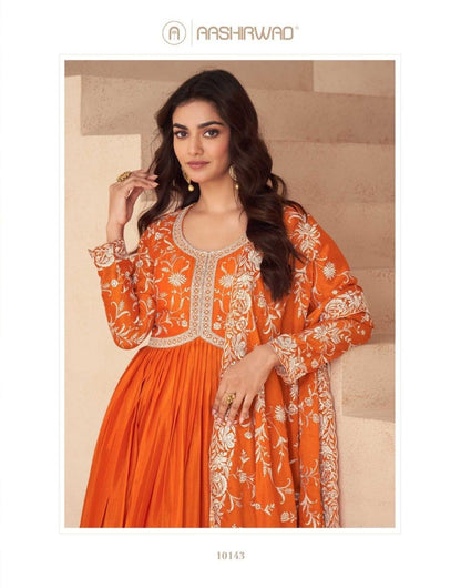 Product Image - KESARIYA BY AASHIRWAD - Designer Georgette Saree for Festive and Wedding Wear