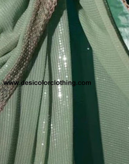 Pista Green Georgette Plain Sarees