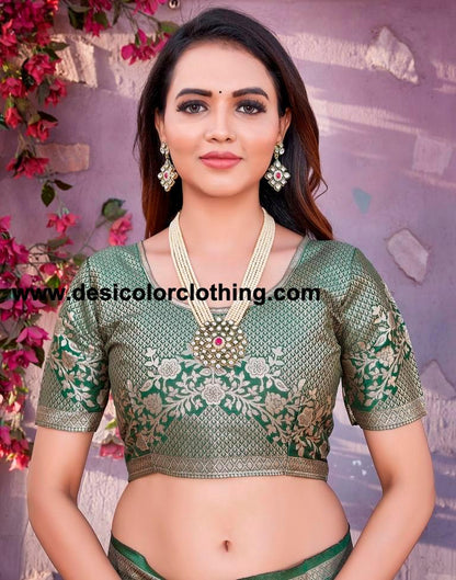 Olive Green Cotton Woven Saree