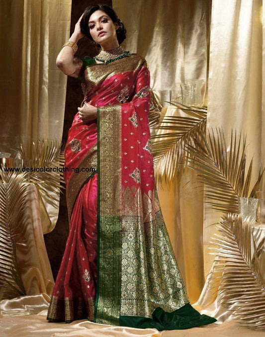 Red Jacquard Silk Saree