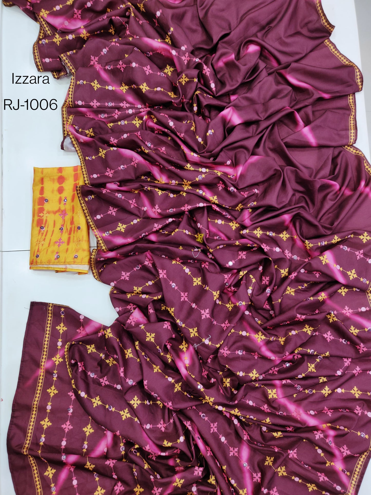 Product Image - Izzara Designer Saree - Soft Tusser with Leheriya Digital Print & Tikky Work