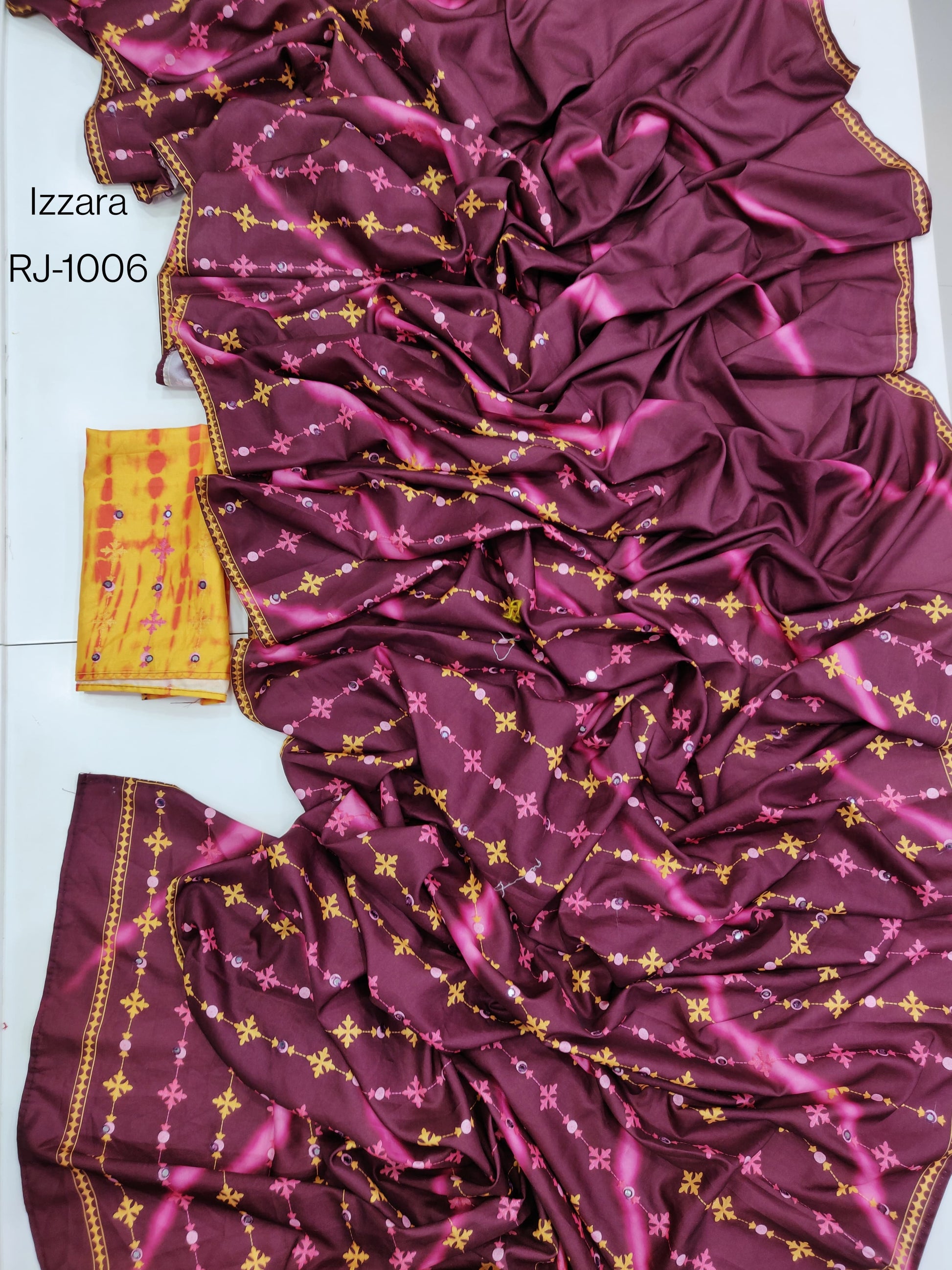 Product Image - Izzara Designer Saree - Soft Tusser with Leheriya Digital Print & Tikky Work