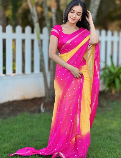Product Image - Designer Georgette Pallu Saree with Sequins Work