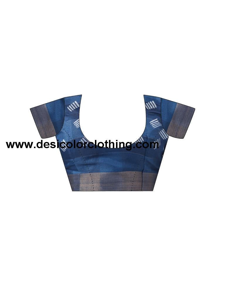 Dark Steel Blue Printed Cotton Saree