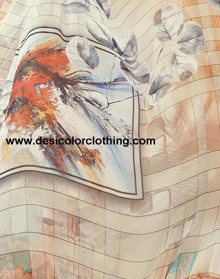 Cream Georgette Printed Sarees