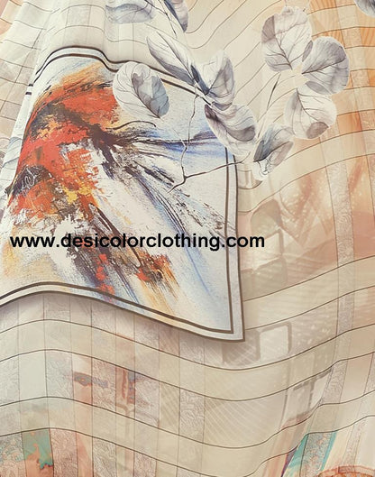 Cream Georgette Printed Sarees