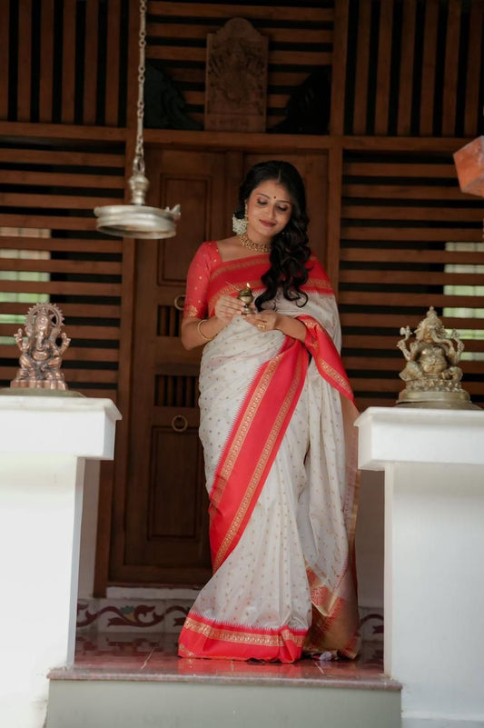Product Image - Elegant Designer White to Red & Black to Red Soft Silk Saree with Bentex Border