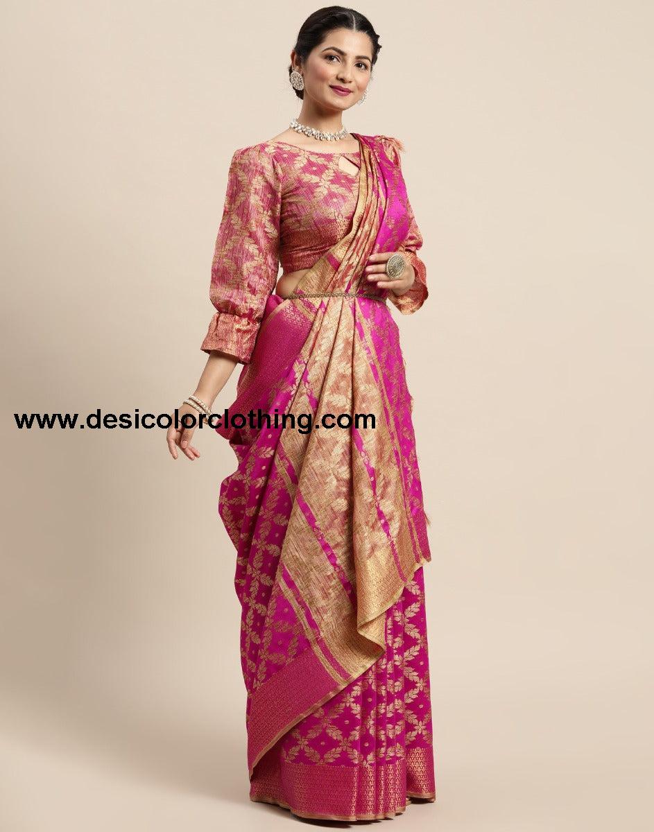Pink Coloured Banarasi Cotton Silk Saree