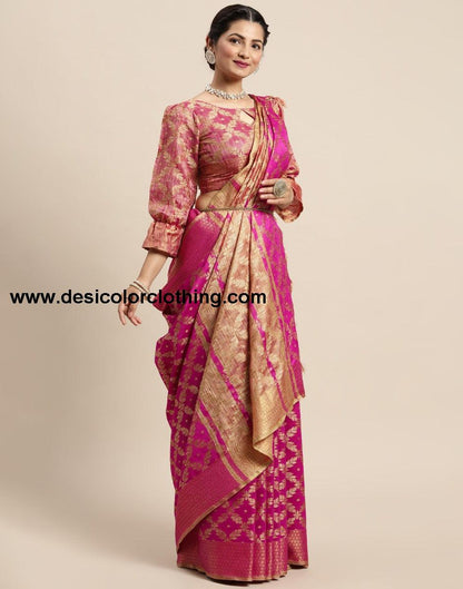 Pink Coloured Banarasi Cotton Silk Saree