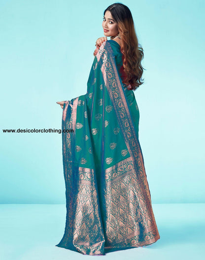 Rama Green Jacquard Silk Saree