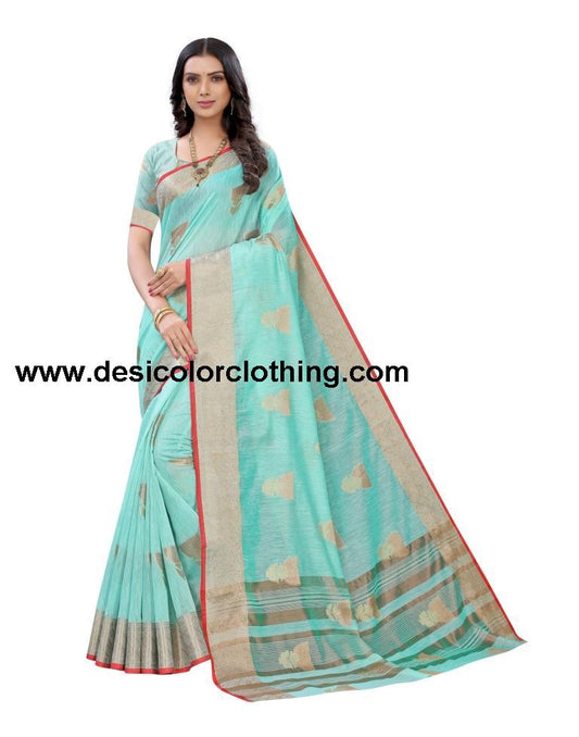 Sky Blue Coloured Cotton Slub Jacquard Partywear saree