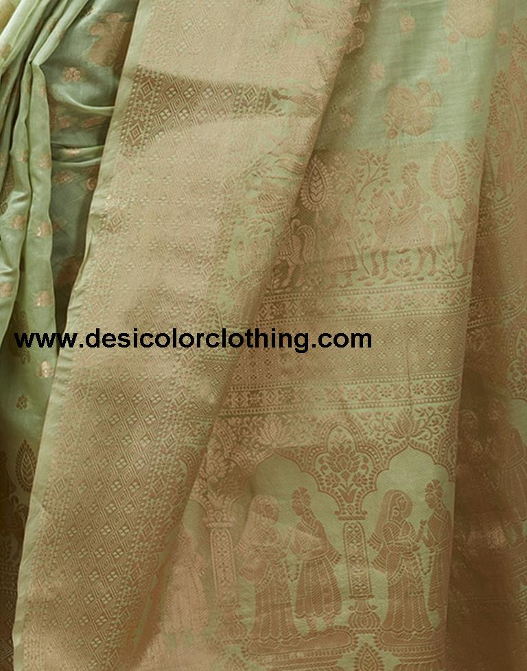 Pista Green Organza Woven Saree