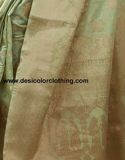 Pista Green Organza Woven Saree