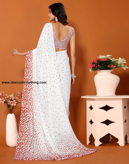 Red Georgette Printed Saree