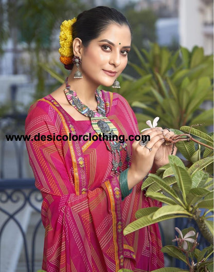 Rani Pink Georgette Printed Saree