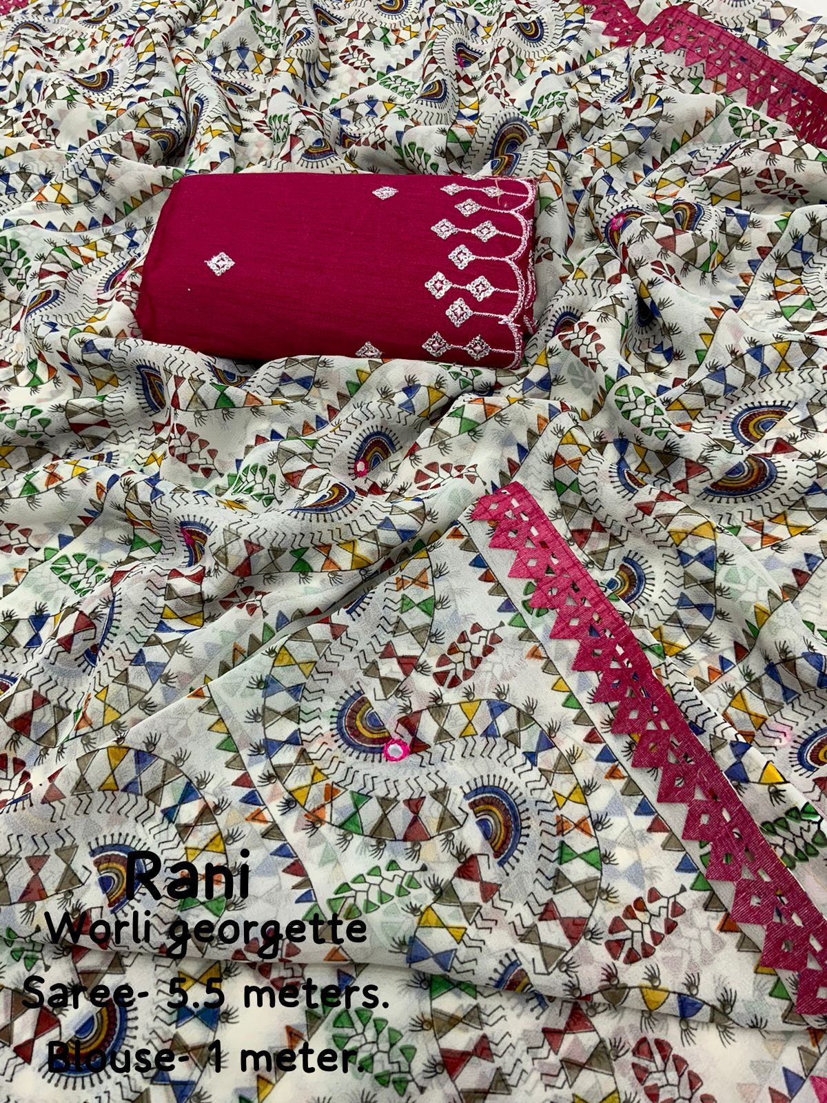 Product Image - Elegant Worli Georgette Saree with Aari Mirror Work