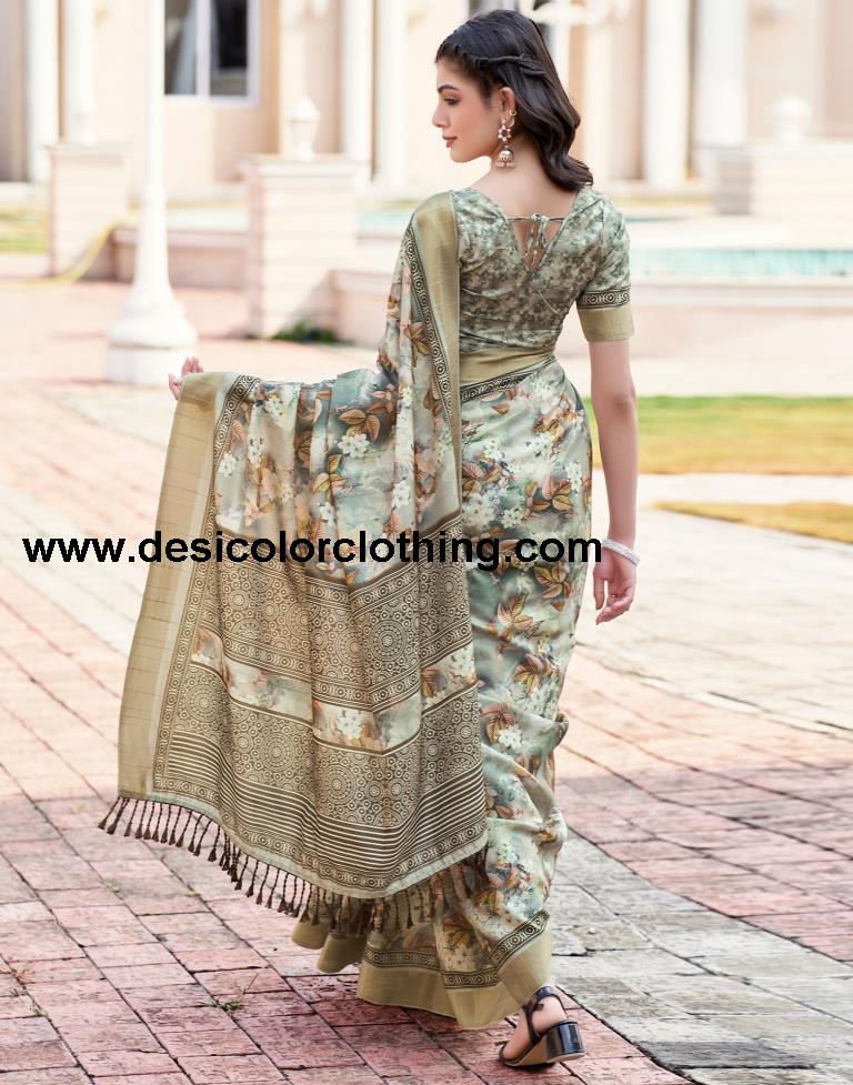 Beige Silk Printed Sarees