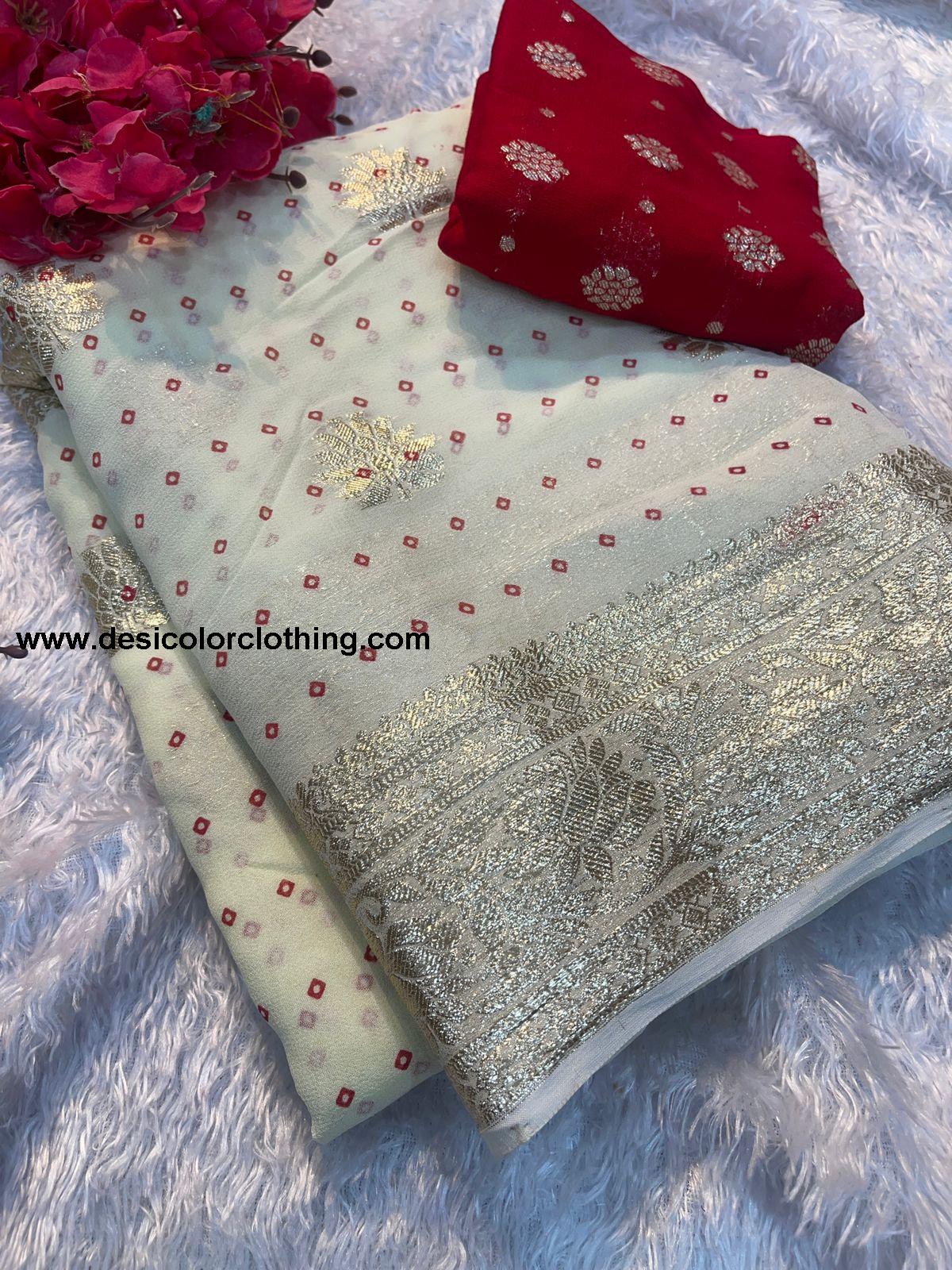 Georgette Saree Viscose Georgette Saree Additional Work With Contrast Viscose Georgette Blouse