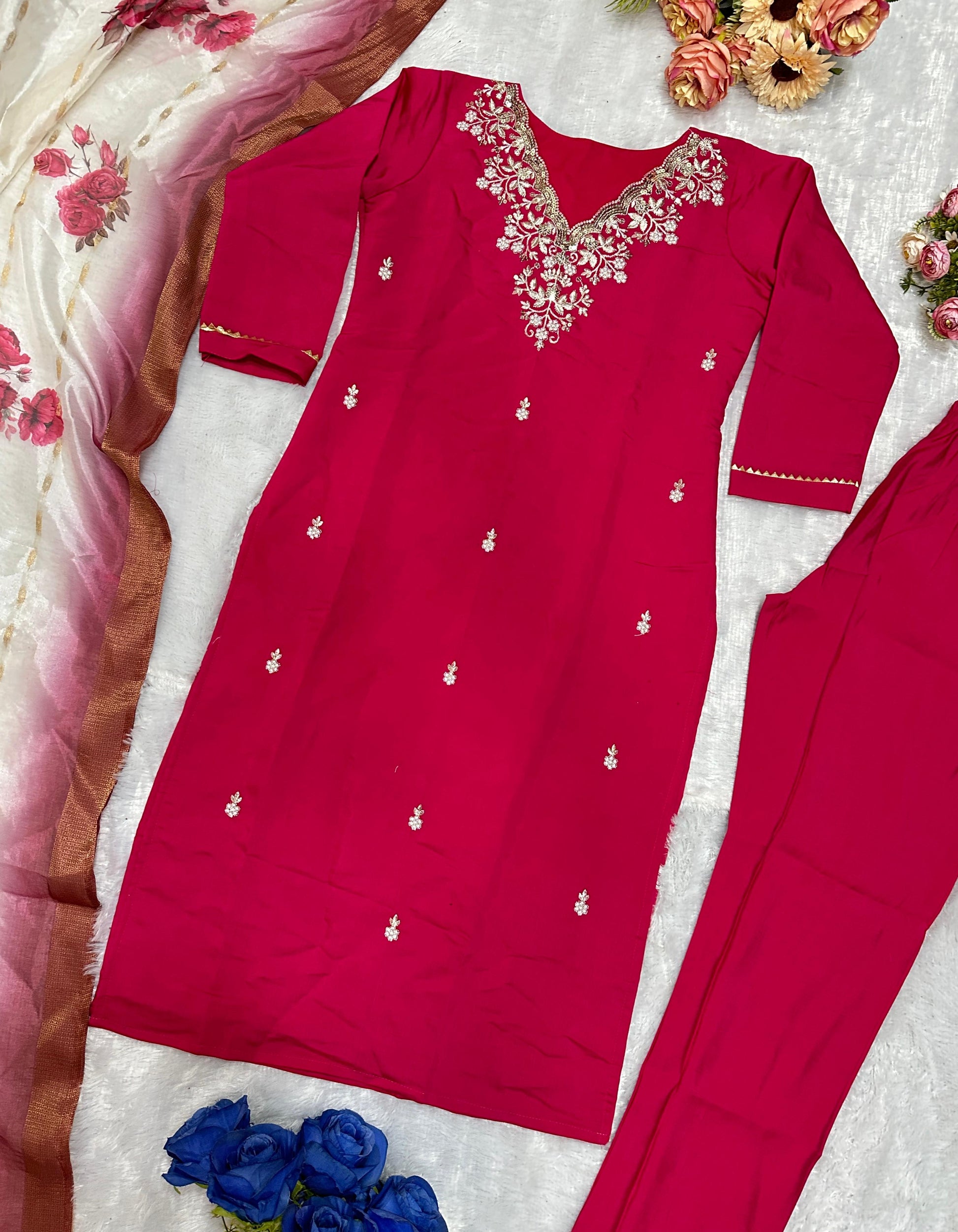 Product Image - Designer Party Wear Top and Pant Set with Fancy Dupatta
