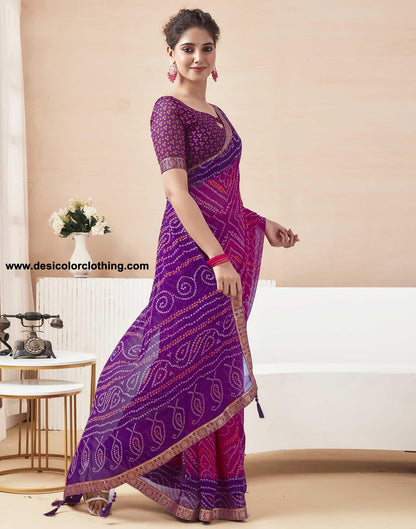 Purple Bandhani Chiffon Saree