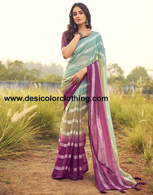 Deep Magenta Georgette Plain Saree