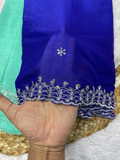 Product Image - Elegant Chinnon Saree with Heavy Embroidery and Jari Work