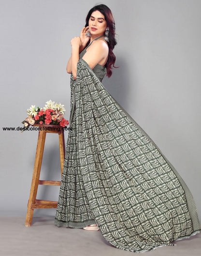 Dark Green Printed Saree