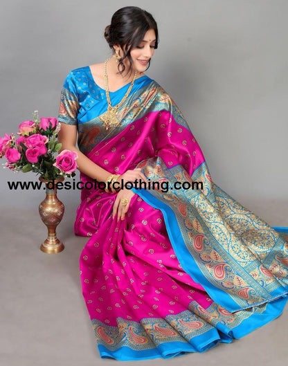 Rani Pink Printed Silk Saree
