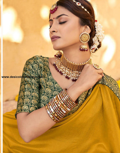 Yellow Plain Silk Saree