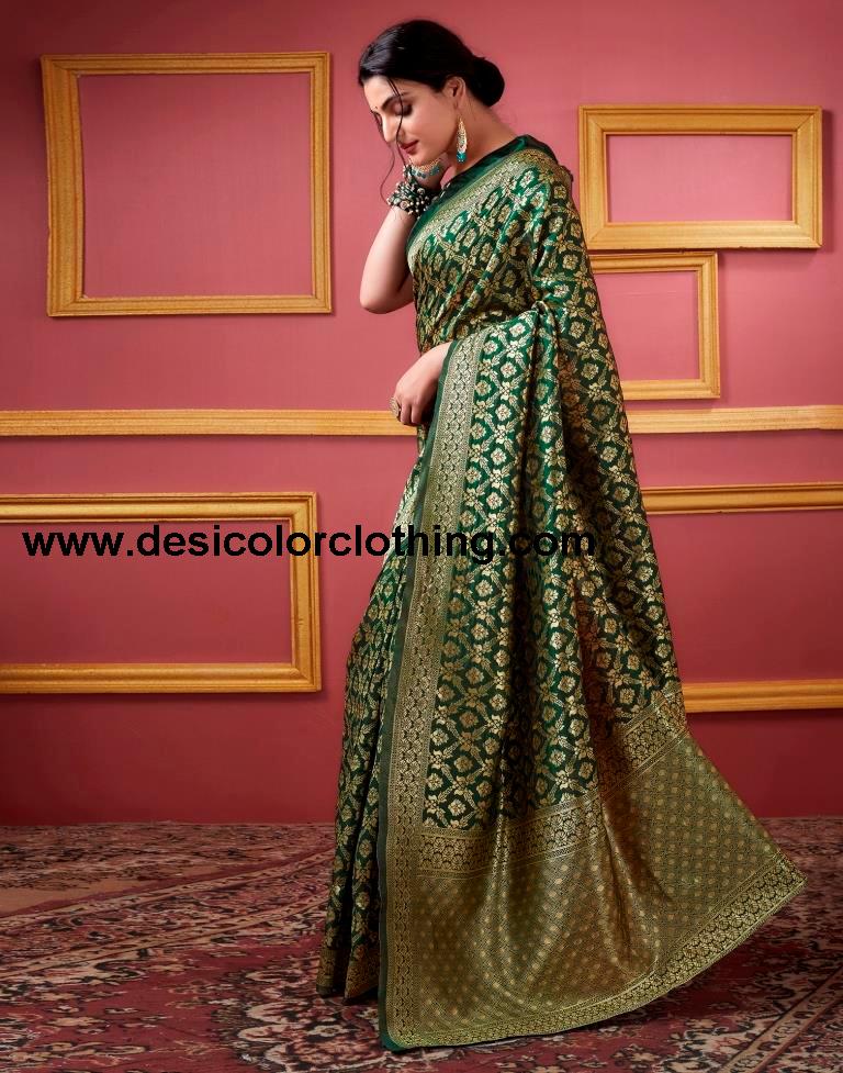 Dark Green Banarasi Silk Saree
