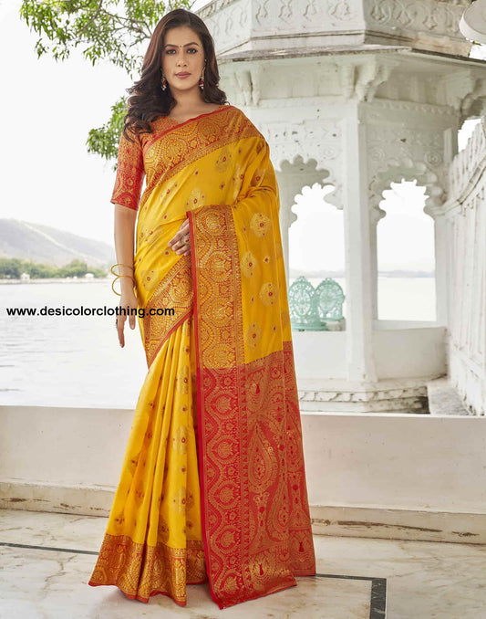 Yellow Silk Woven Banarasi Saree