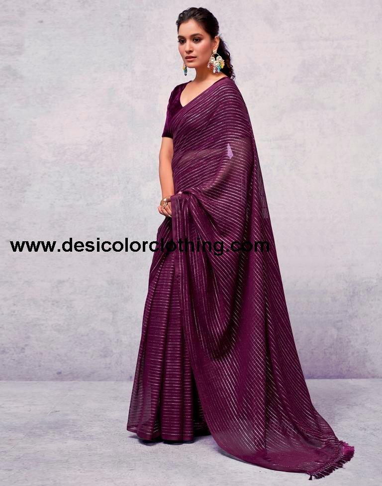 Wine Georgette Plain Saree