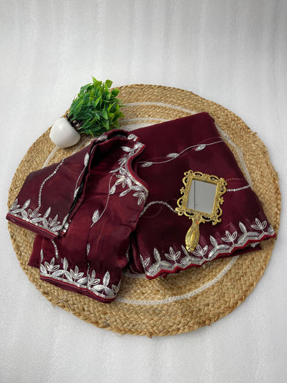 Product Image - Designer Zimmy Choo Silk Saree with Embroidered Border & Lehiriya Design