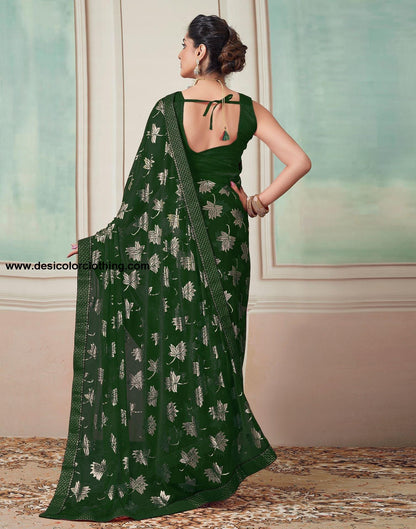 Dark Green Plain Lycra Saree