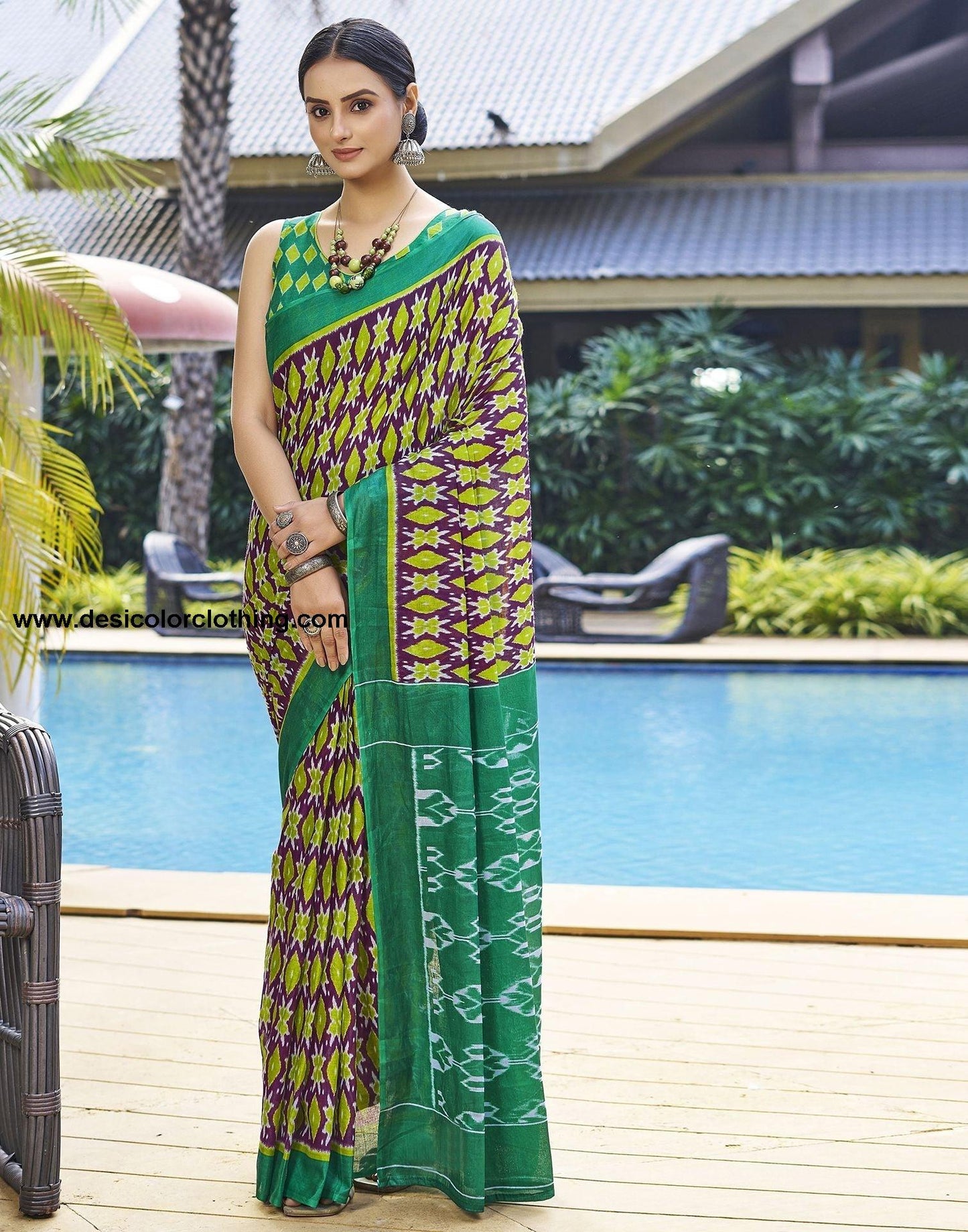 Purple Printed Cotton Pre-draped Saree